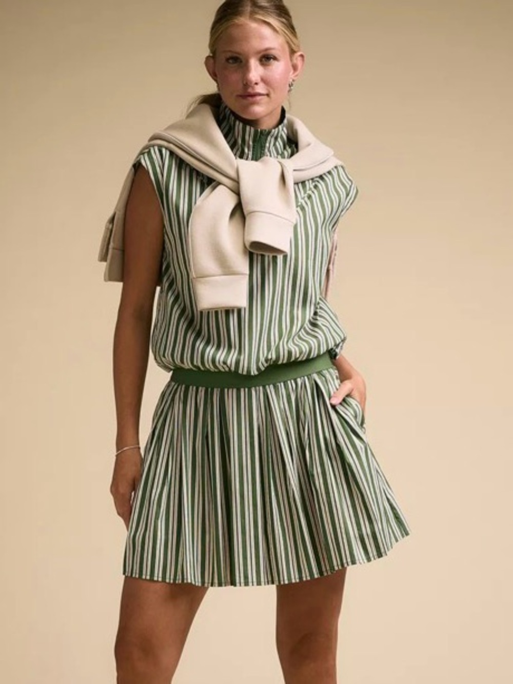 CALIA SET Green & White Striped Skirt & Top 2 pieces. Sz XS so fun! Golf Tennis